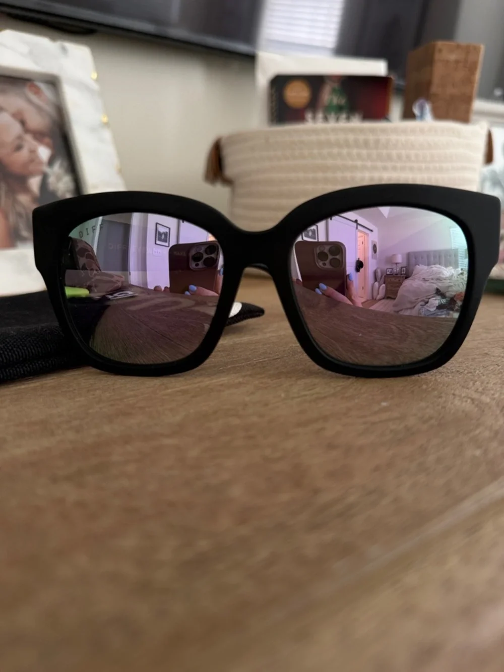 Quay Black Frame Sunglasses with Purple Mirrored Lenses